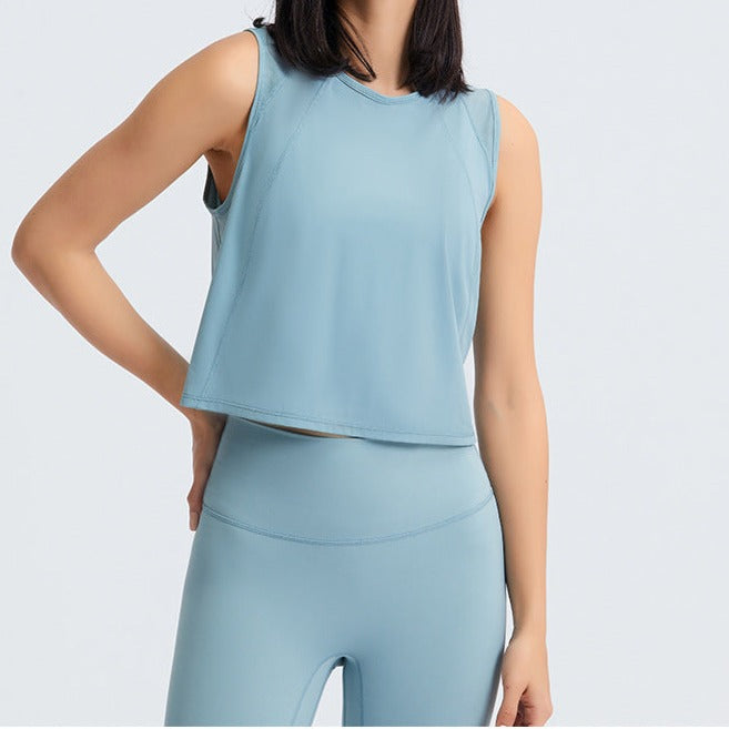 Blue Slit Back Crop Top