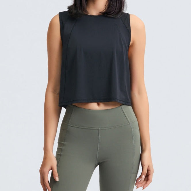 Black Slit Back Crop Top