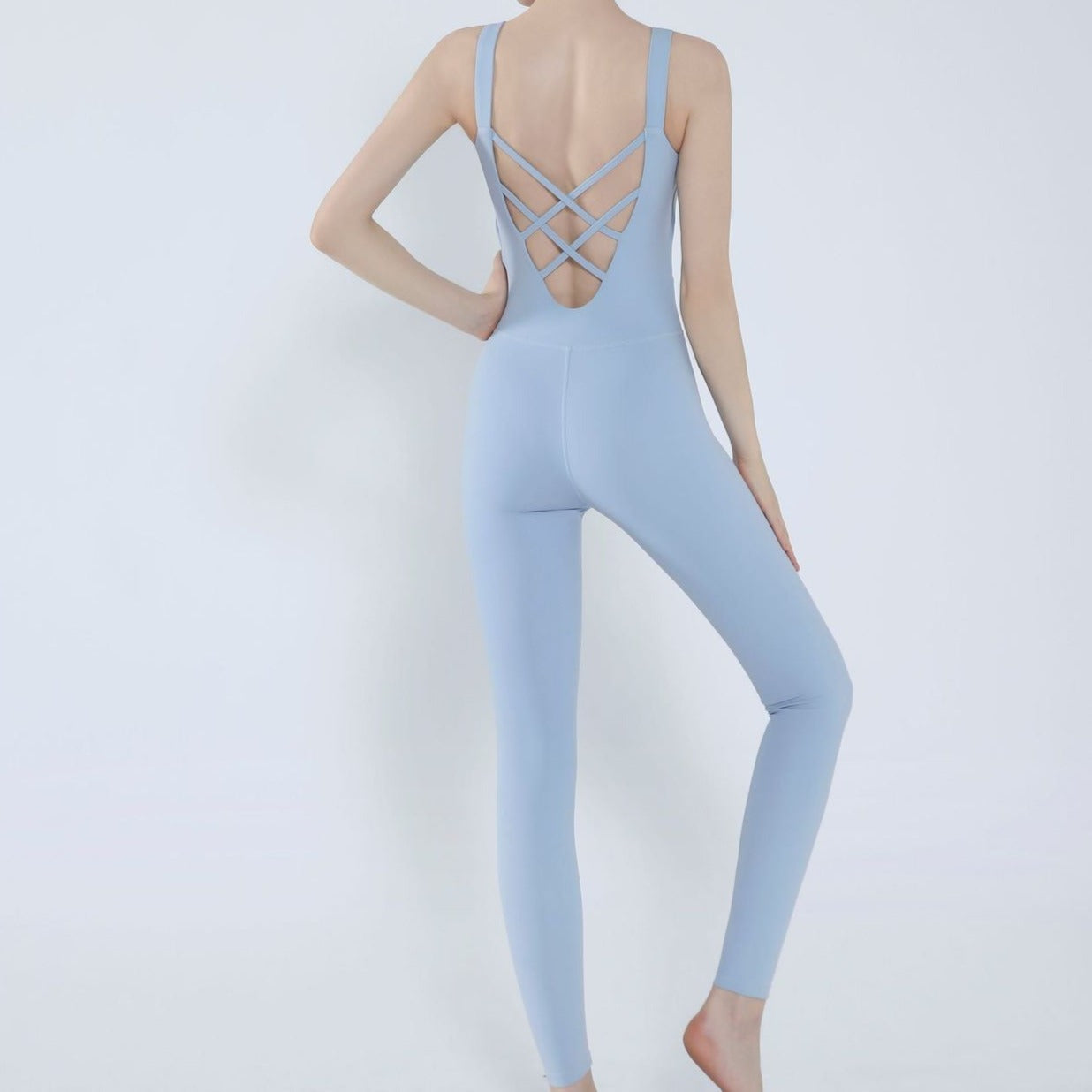 Baby Blue Grey Double-Cross Jumpsuit