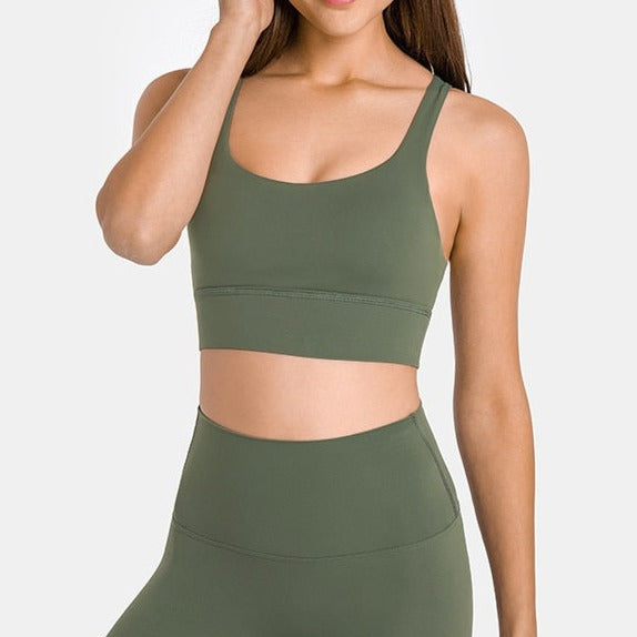 Olive Green Multi-Cross Back Sports Bra (Matching Leggings Sold Separately)