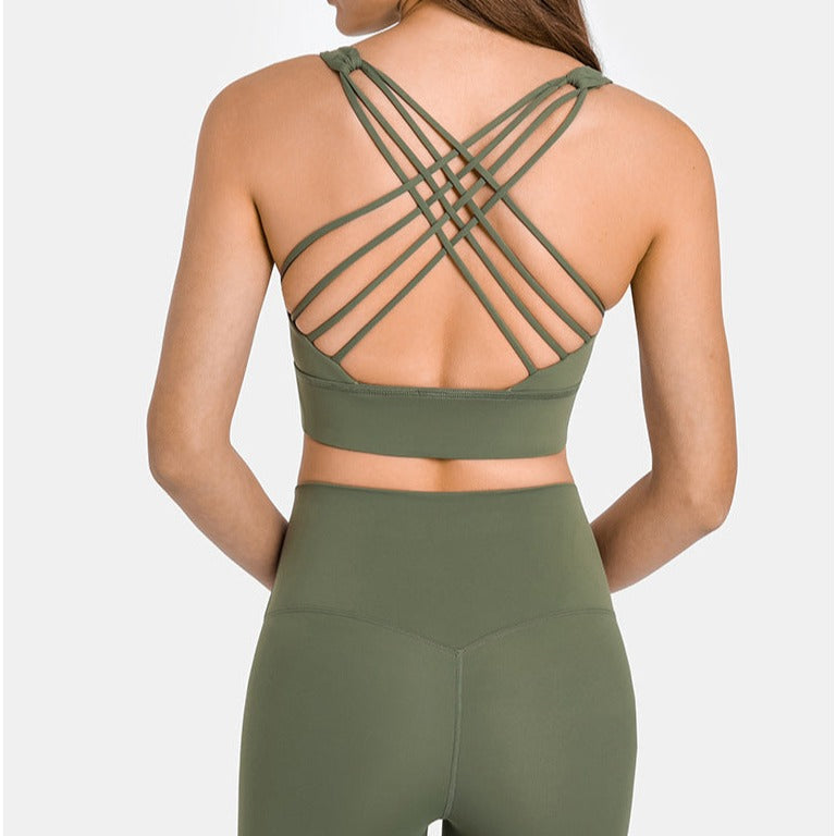 Olive Green Multi-Cross Back Sports Bra (Matching Leggings Sold Separately)
