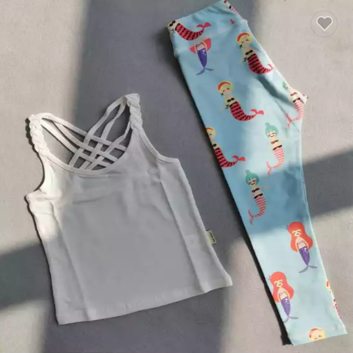 Baby Blue Mermaid Leggings and Braided Cross-back Tank