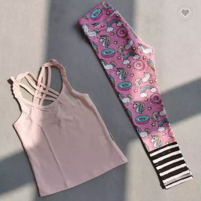 Pink Unicorn Leggings and Peach Braided Cross-back Tank