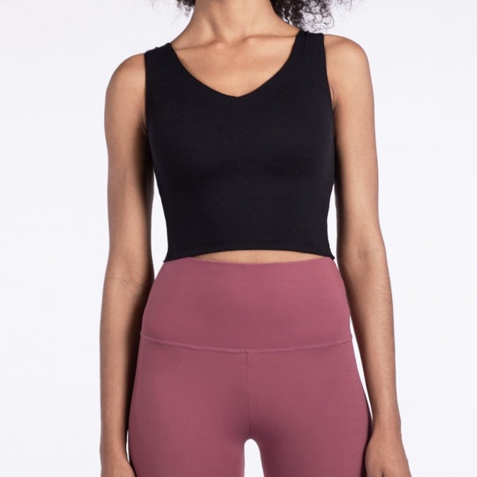 V-back Wrap Cropped Black Sports Bra