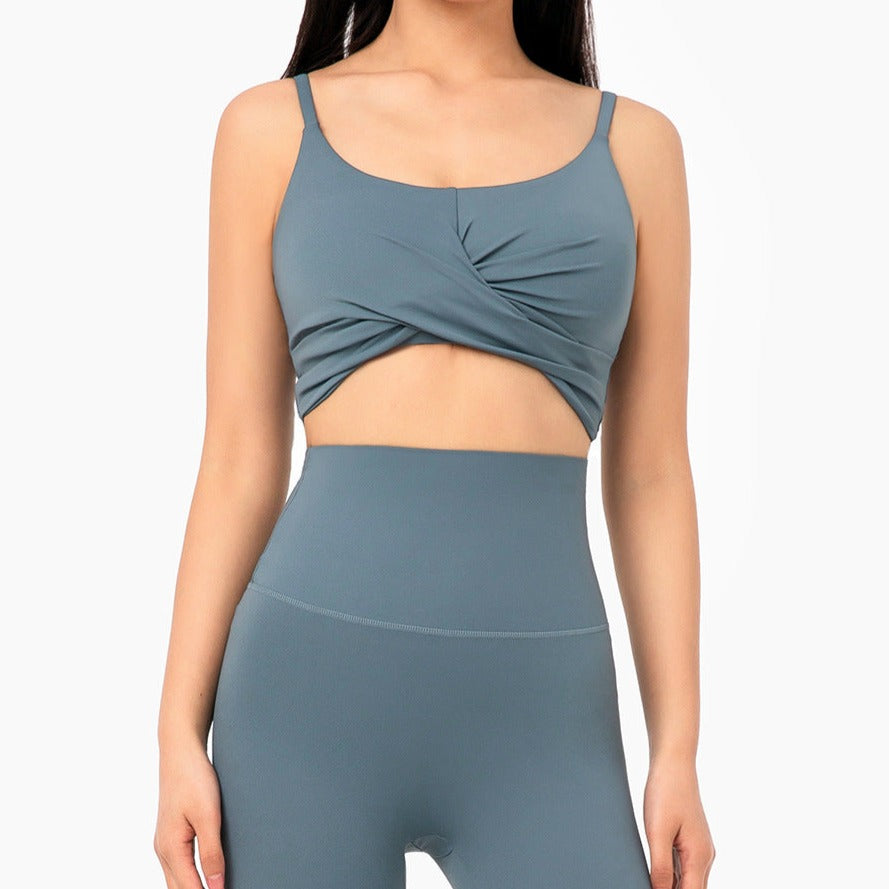 Blue Front Knot Sports Bra (Matching Leggings Sold Separately)