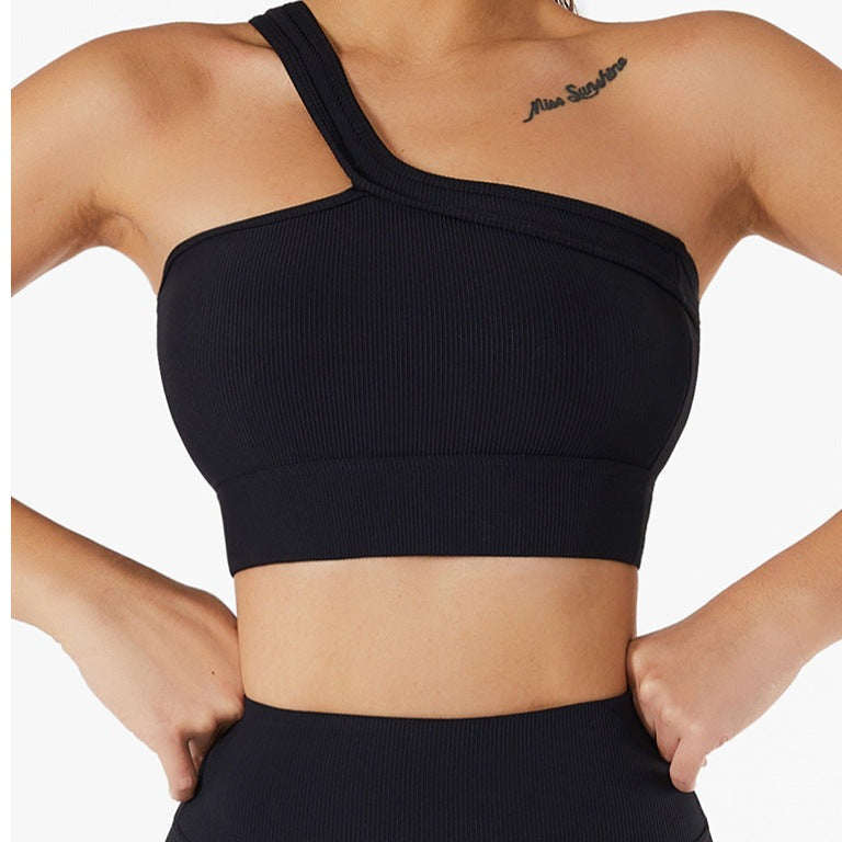 Black One-Shoulder Ribbed Sports Bra + Shorts